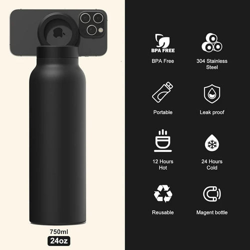Insulated Water Bottle with Magnetic Phone Holder